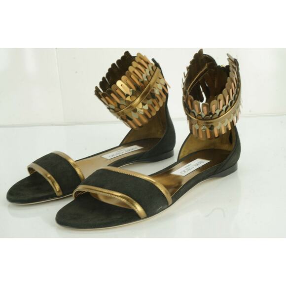 Jimmy Choo Kimro Fringe Ankle Strap Flat Sandals Size 38 Women's $995 NIB Toe - Picture 4 of 12